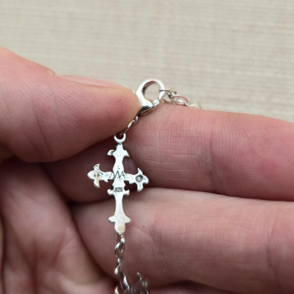 7 + 1.5 Inch Sterling Silver Unique Crosses Religious Bracelet B577 - Picture 4 of 6